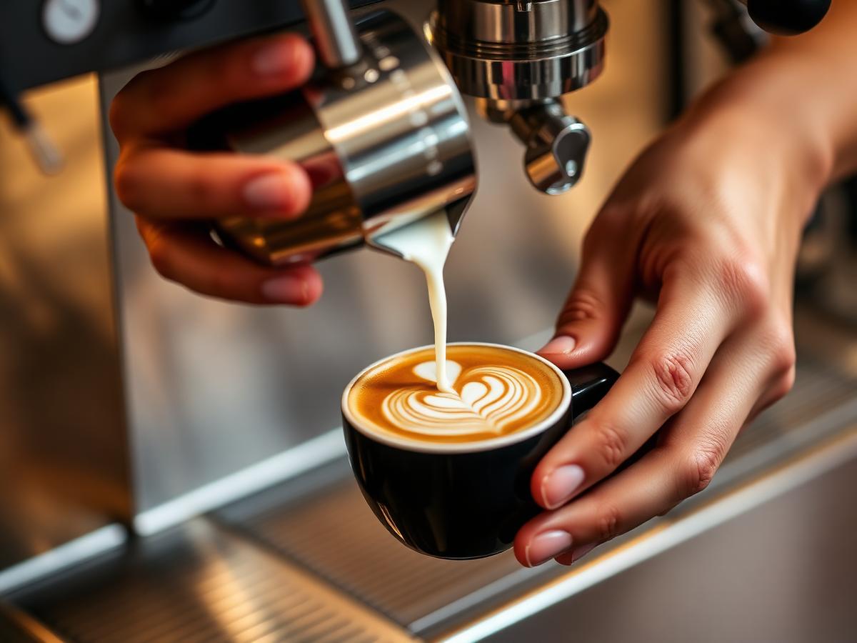 Barista připravuje kávu s latte artem