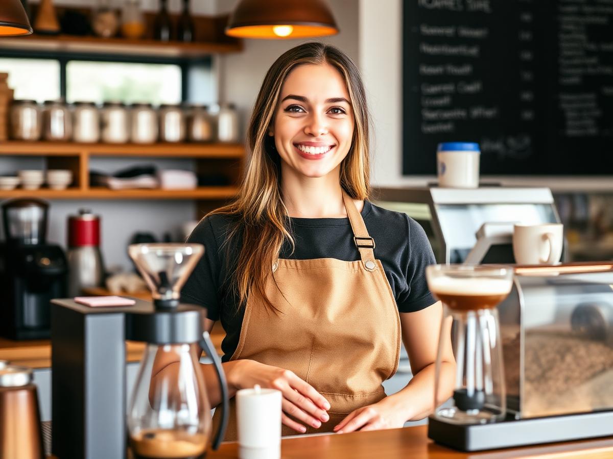 Usmívající se barista za pultem